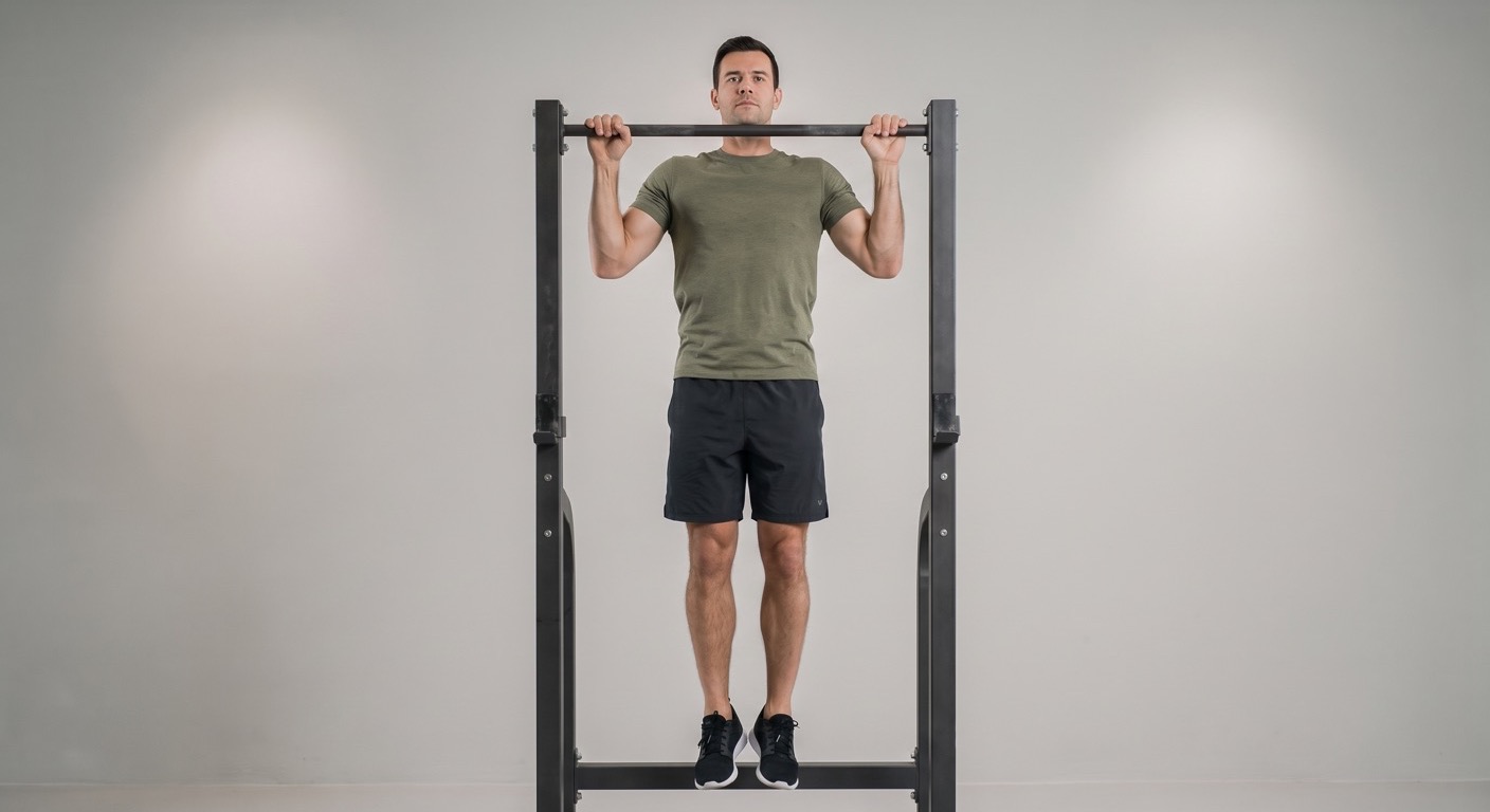 Atleta realizando una dominada con agarre ancho